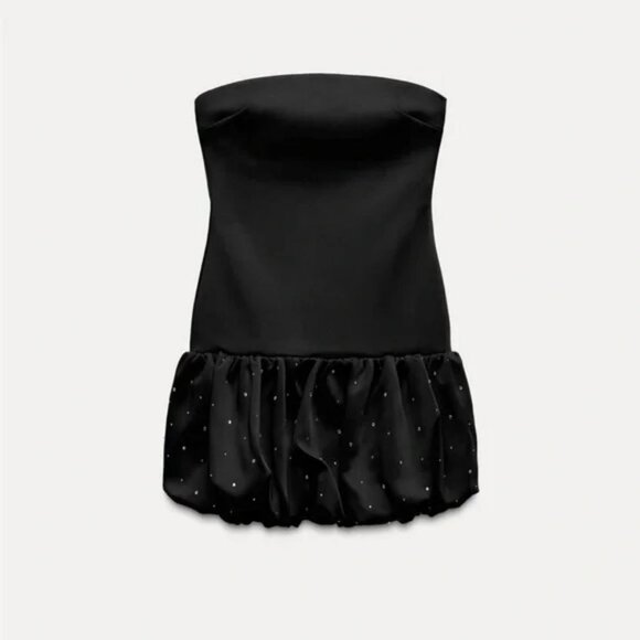 ZARA SATIN EFFECT RHINESTONE BALLOON DRESS - Picture 6 of 8